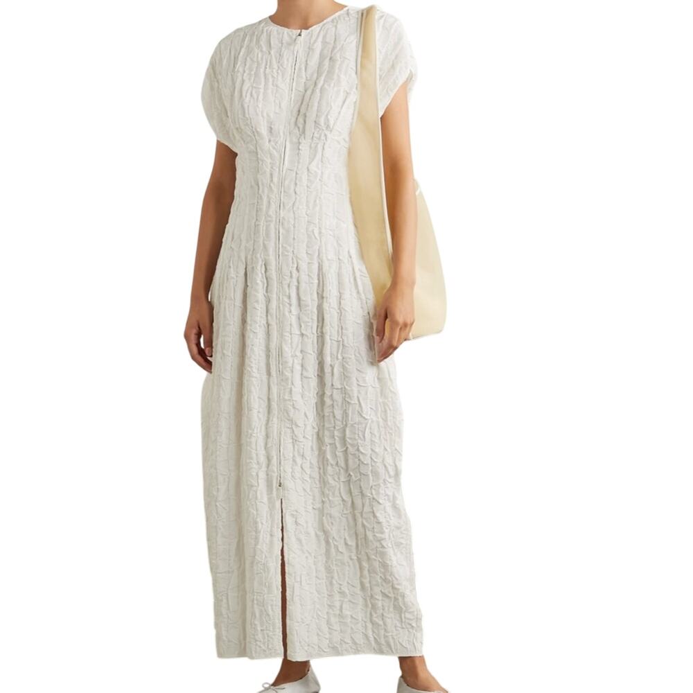 The Row Tamy Cloqué Dress Off-white size XS Midi  2-way Zip Euro Chic Croquette